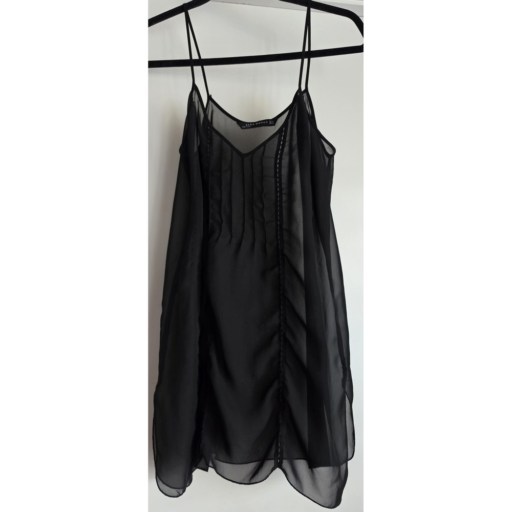 Zara Woman Black Tank Top Size S V-Neck Sleeveless Solid Blouse Cami Vest